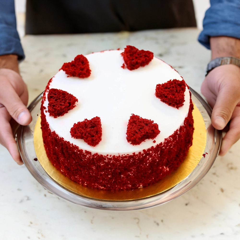 A 1 kg round red velvet cake
