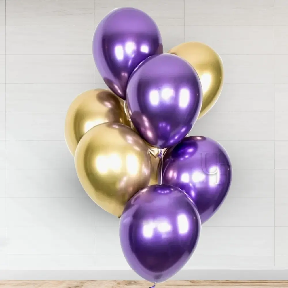 4 purple & 3 gold chrome latex balloons