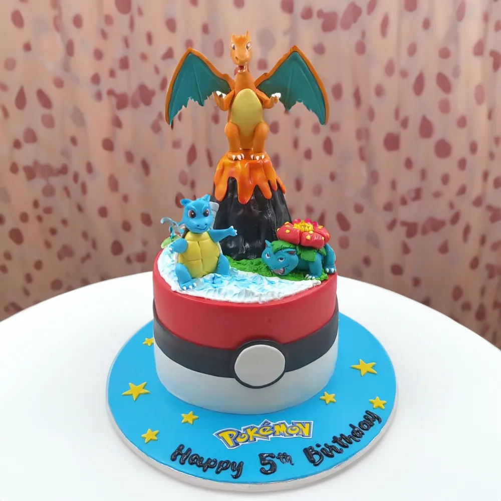 3Kg chocolate sponge cake with fresh cream filling, handcrafted with 3D Charizard Pokemon design
