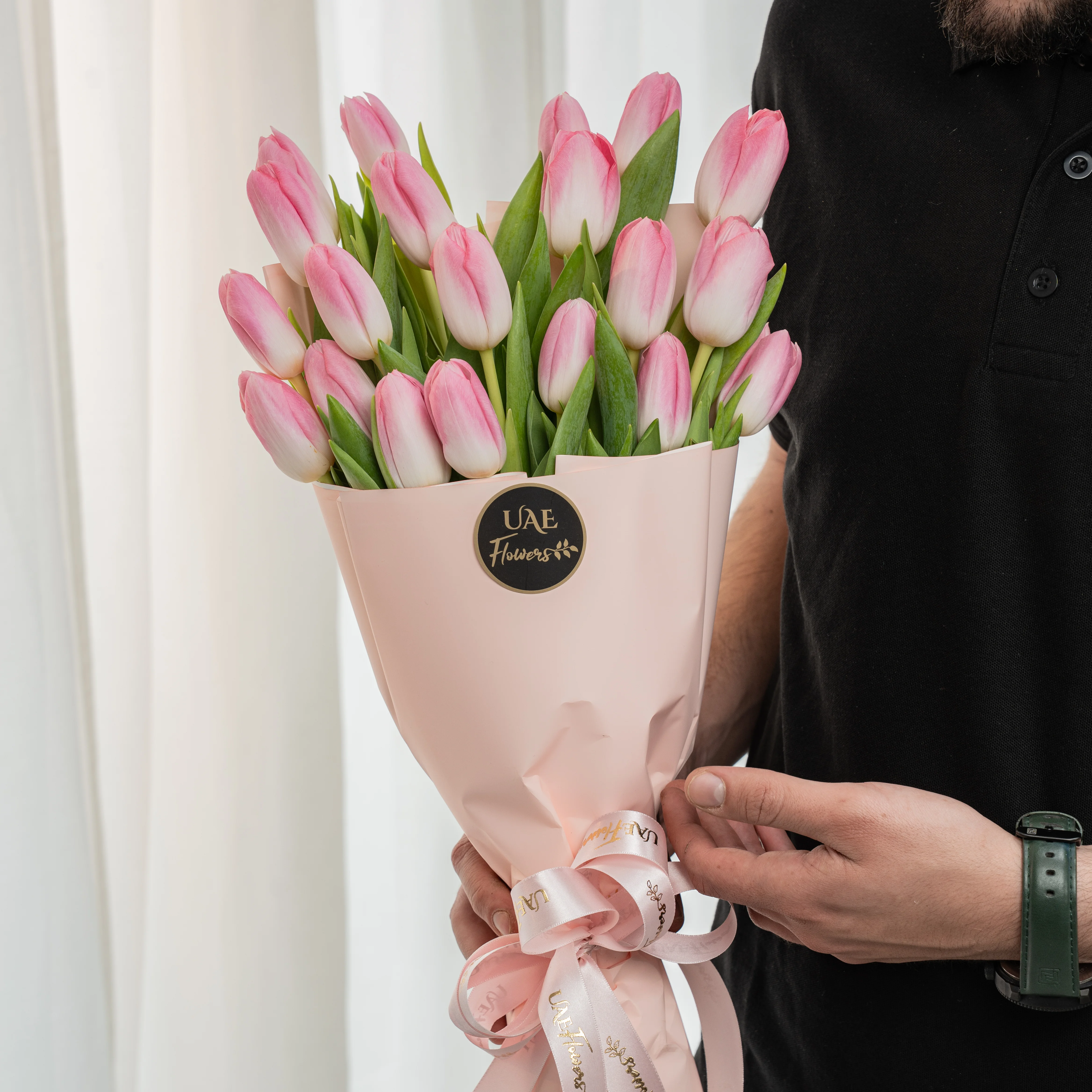 Pink 20 Tulips wrapped in pastel pink paper