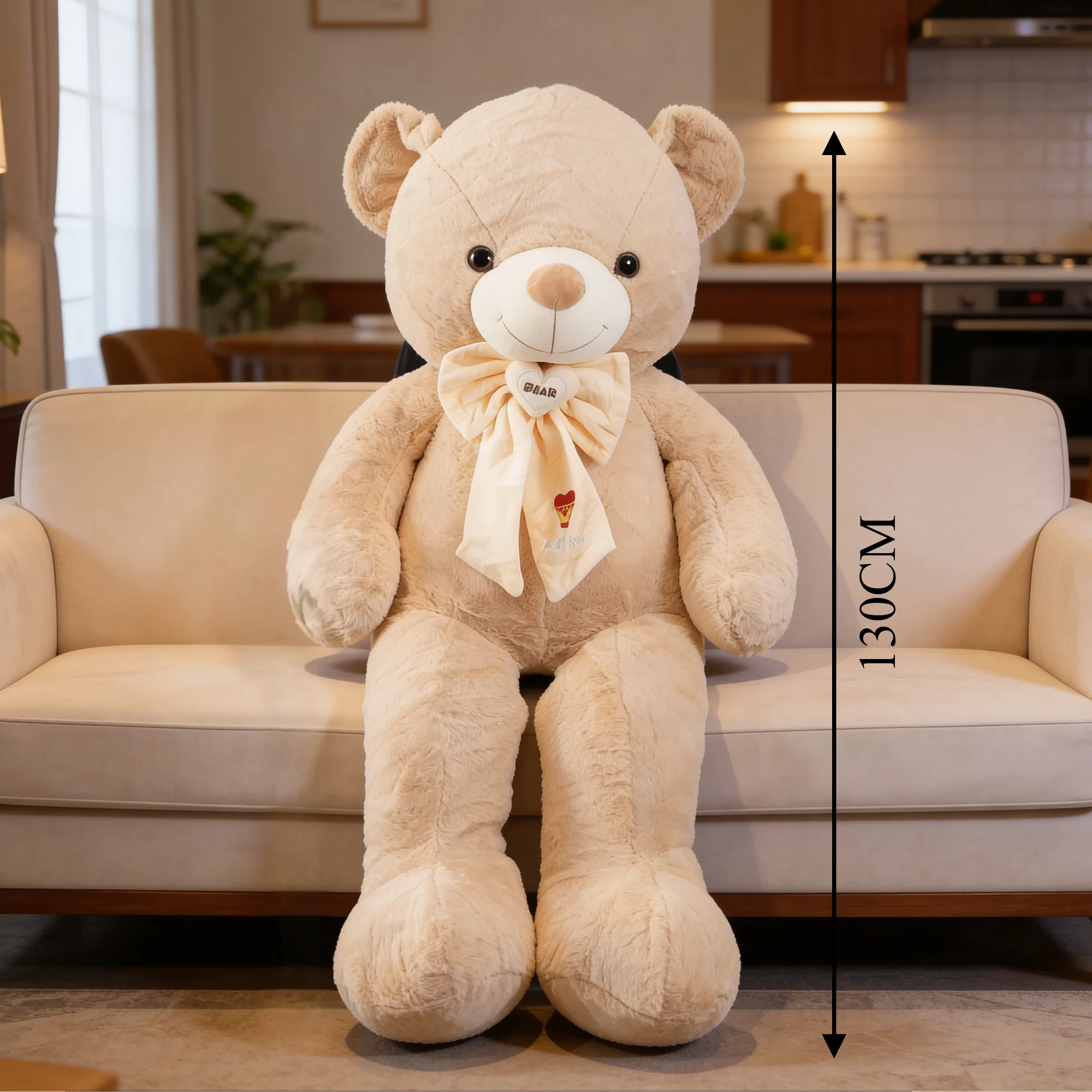 Oversized 130 CM brown teddy bear sitting upright, perfect for gifting and cuddles