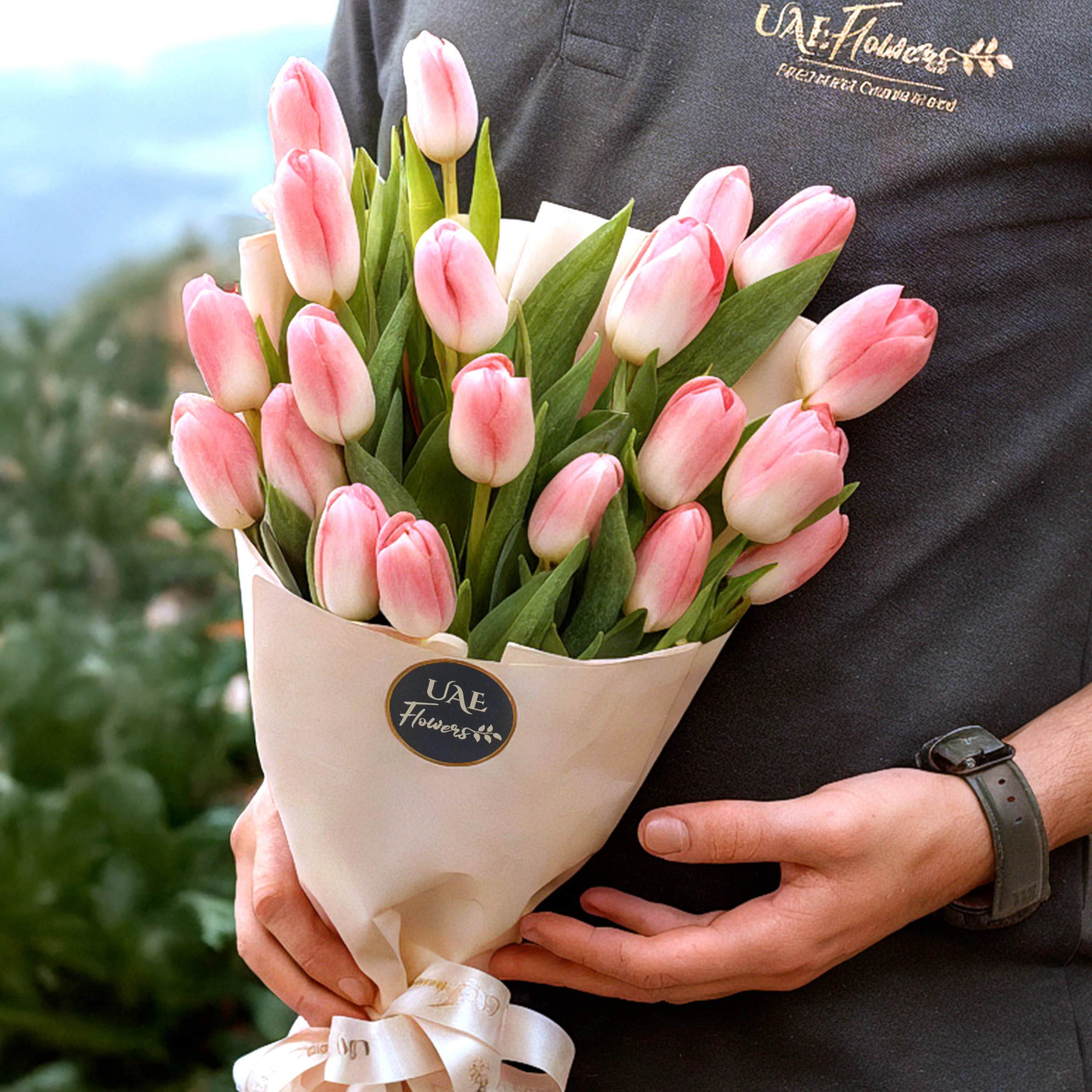 Pink 20 Tulips wrapped in pastel pink paper