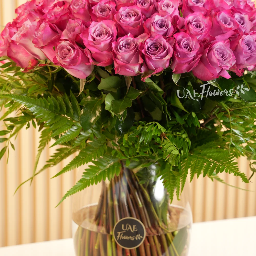 100 Stunning Purple Roses Vase